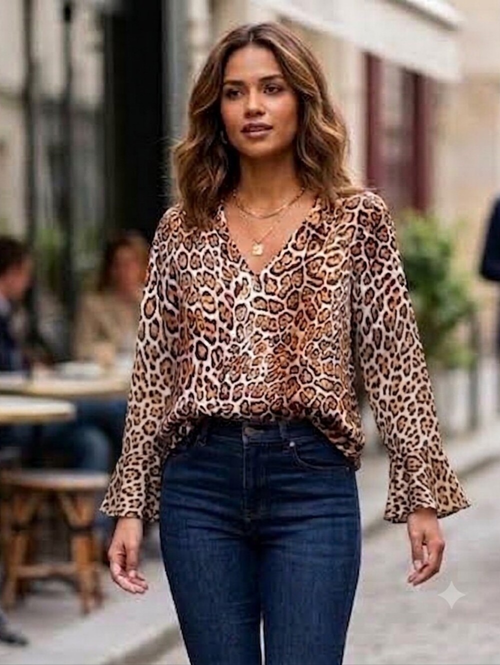 Boston Proper Leopard Print V-Neck Blouse in Brown and Black